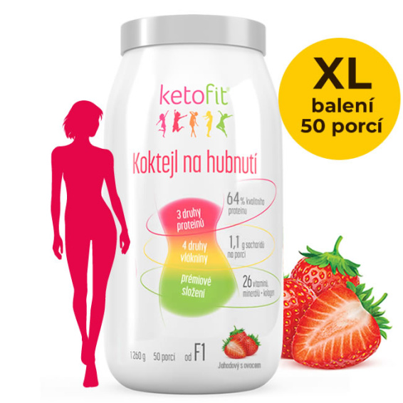 Jahodový proteinový koktejl Ketofit s ovocem pro rychlé hubnutí