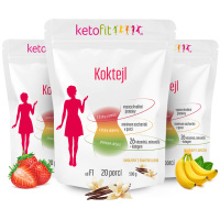 3 premium koktejly Ketofit Banán+Jahoda+Vanilka (celkem 60 porcí)