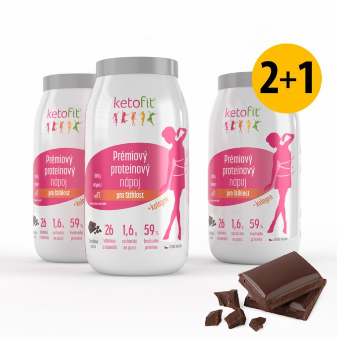 2+1 Premium proteinový nápoj Ketofit ČOKO, 3000 g, 120 porcí