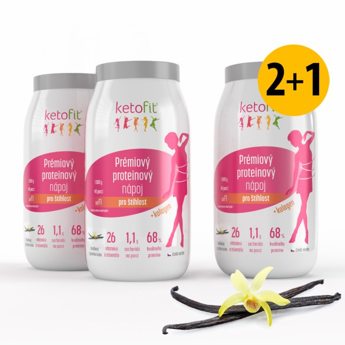 2+1 Premium proteinový nápoj Ketofit VANILKA, 3000 g, 120 porcí